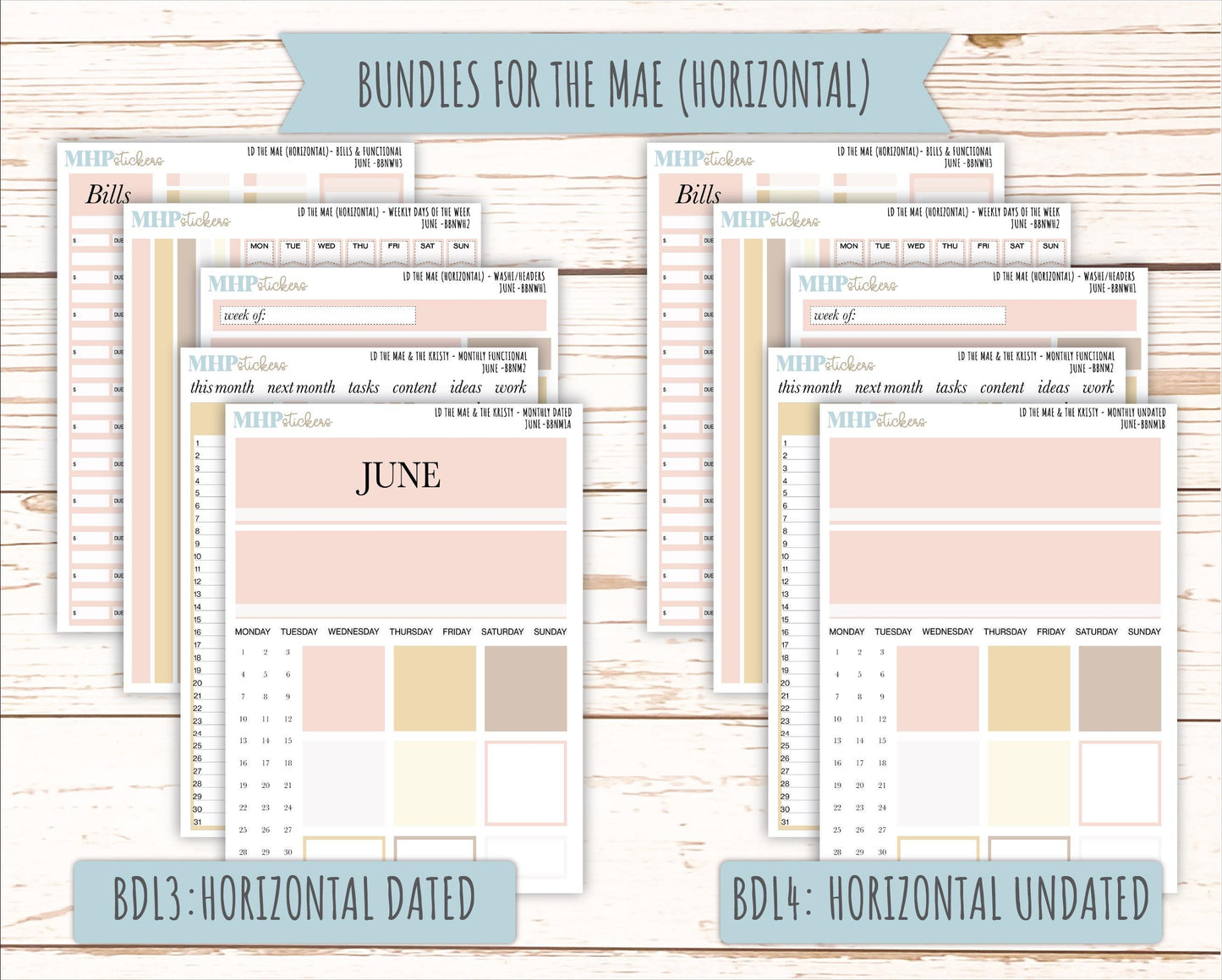JUNE Stickers for The Mae & Kristy Laurel Denise Planners (formerly Book Bound Planner). Neutral Color || BBN