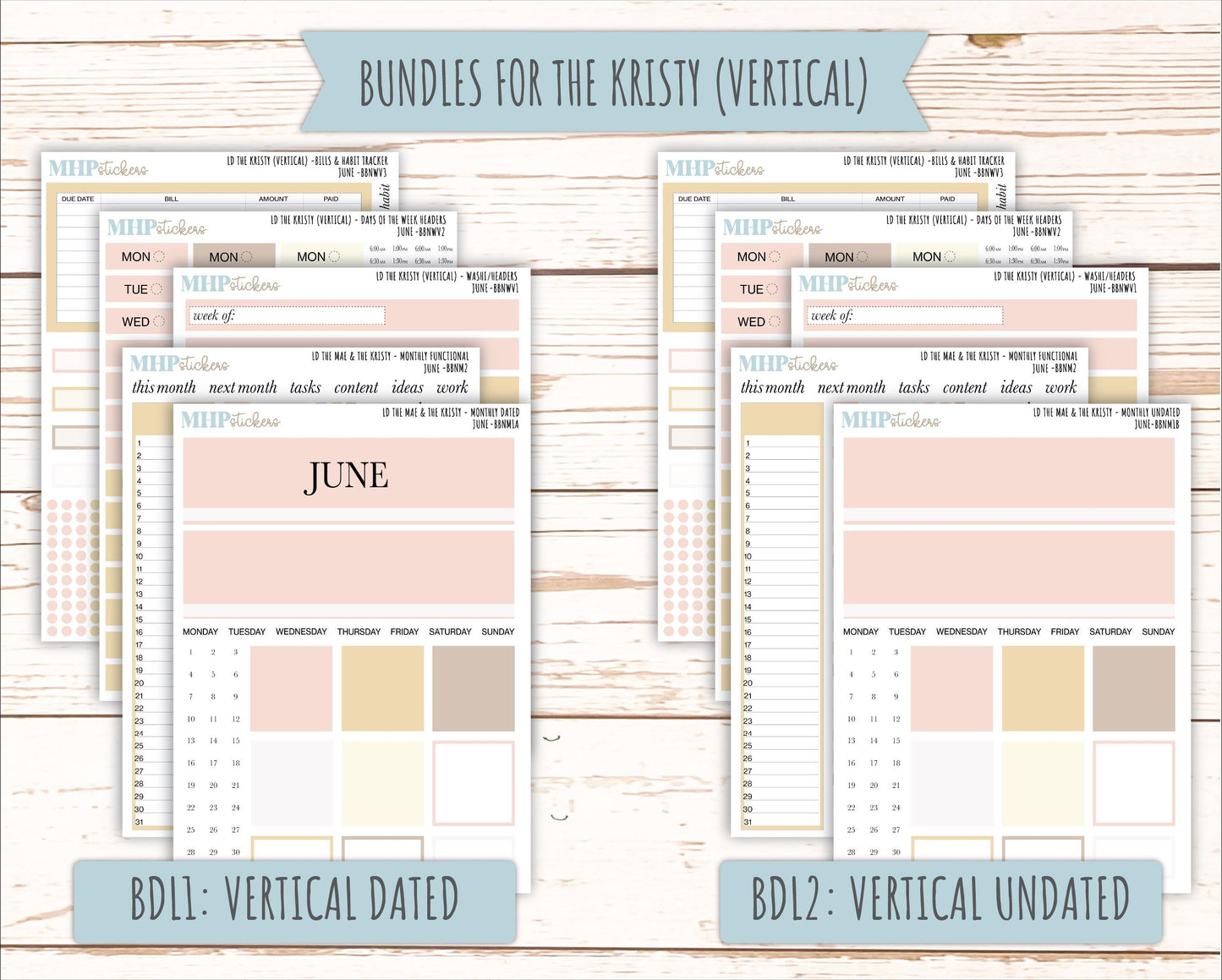 JUNE Stickers for The Mae & Kristy Laurel Denise Planners (formerly Book Bound Planner). Neutral Color || BBN