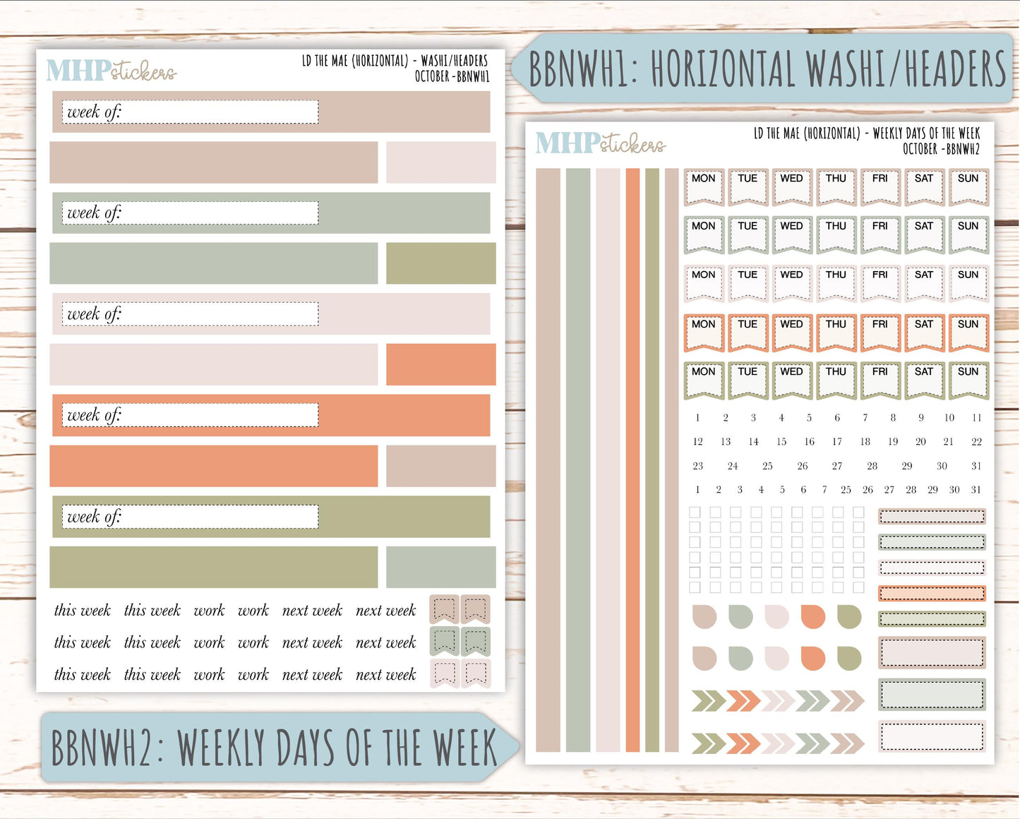 OCTOBER Stickers for The Mae & Kristy Laurel Denise Planners (formerly Book Bound Planner). Neutral Color || BBN
