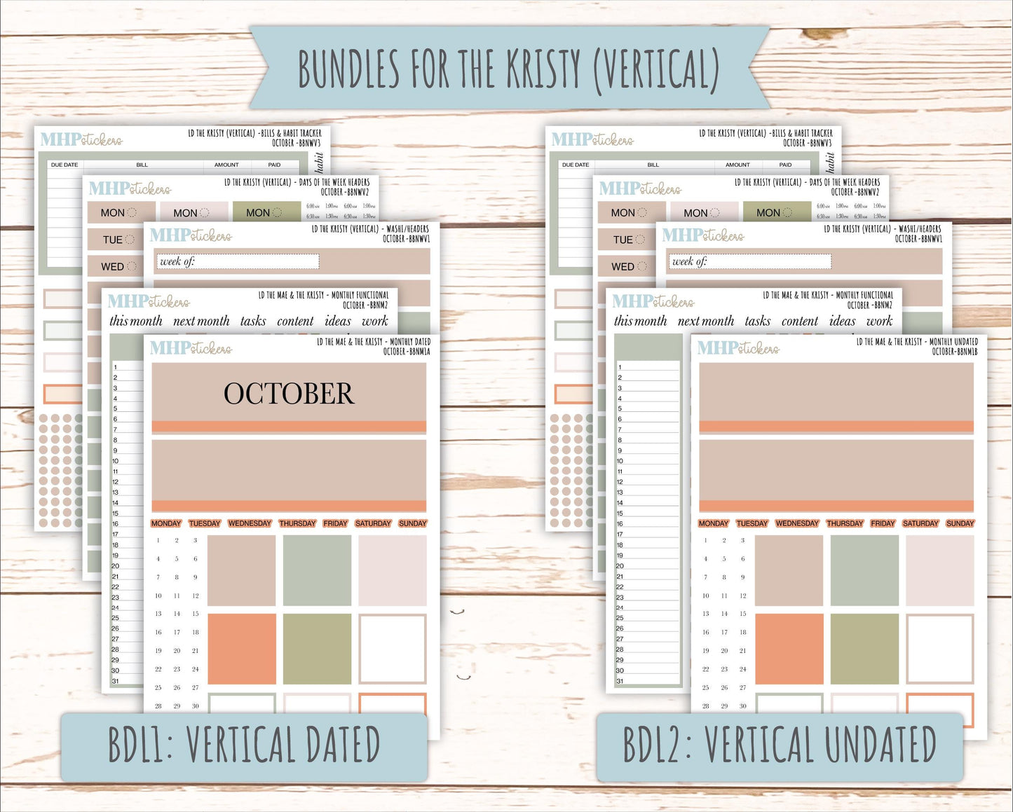 OCTOBER Stickers for The Mae & Kristy Laurel Denise Planners (formerly Book Bound Planner). Neutral Color || BBN