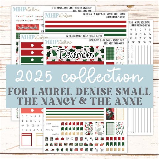 DECEMBER 2025 Stickers for Small Nancy & Anne Laurel Denise Planners. (Formerly Mini Planner) "Berry Merry Xmas" || MN