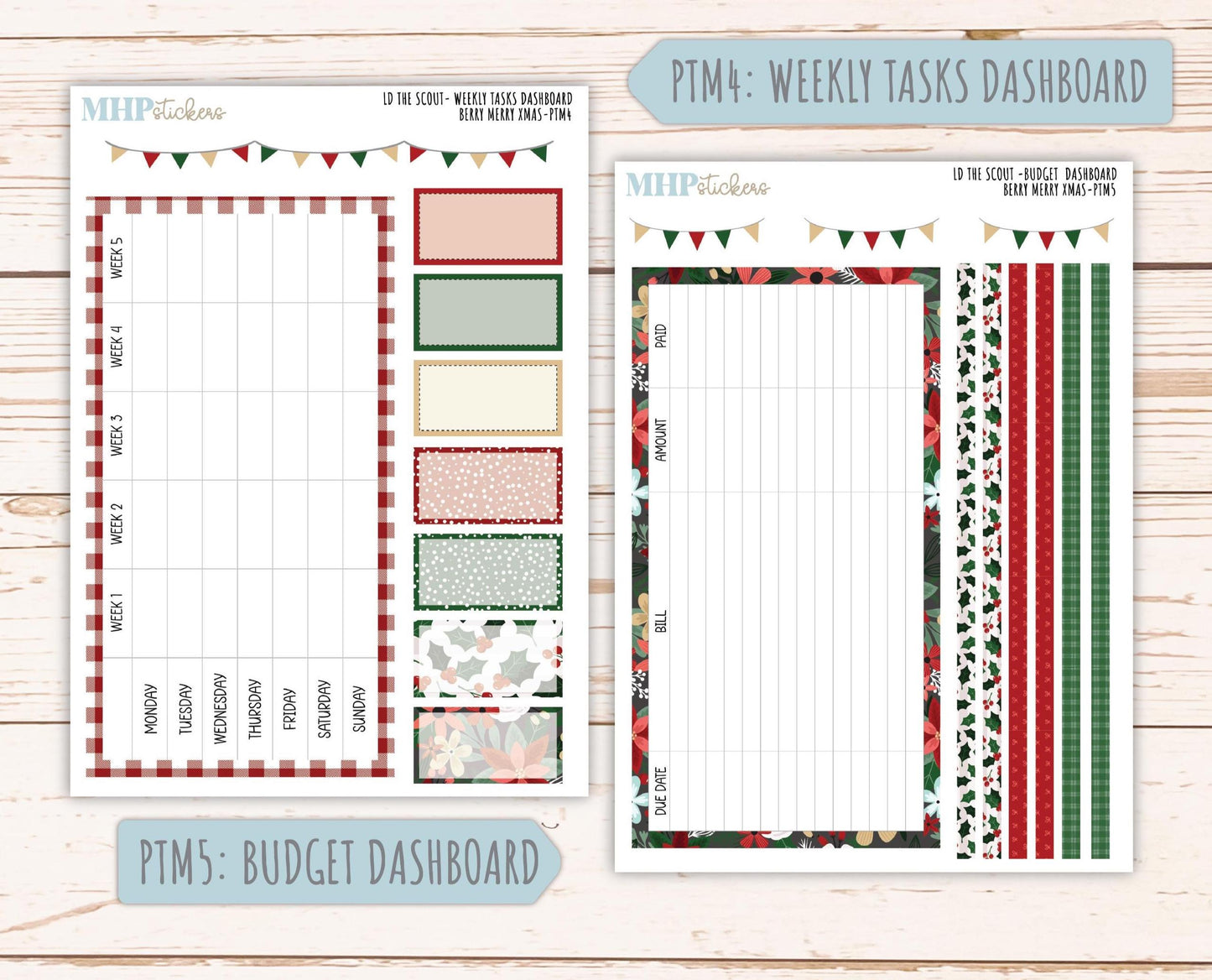 DECEMBER 2025 Stickers for the Large Laurel Denise Scout Planner (formerly Portrait Planner) "Berry Merry Xmas" || PT