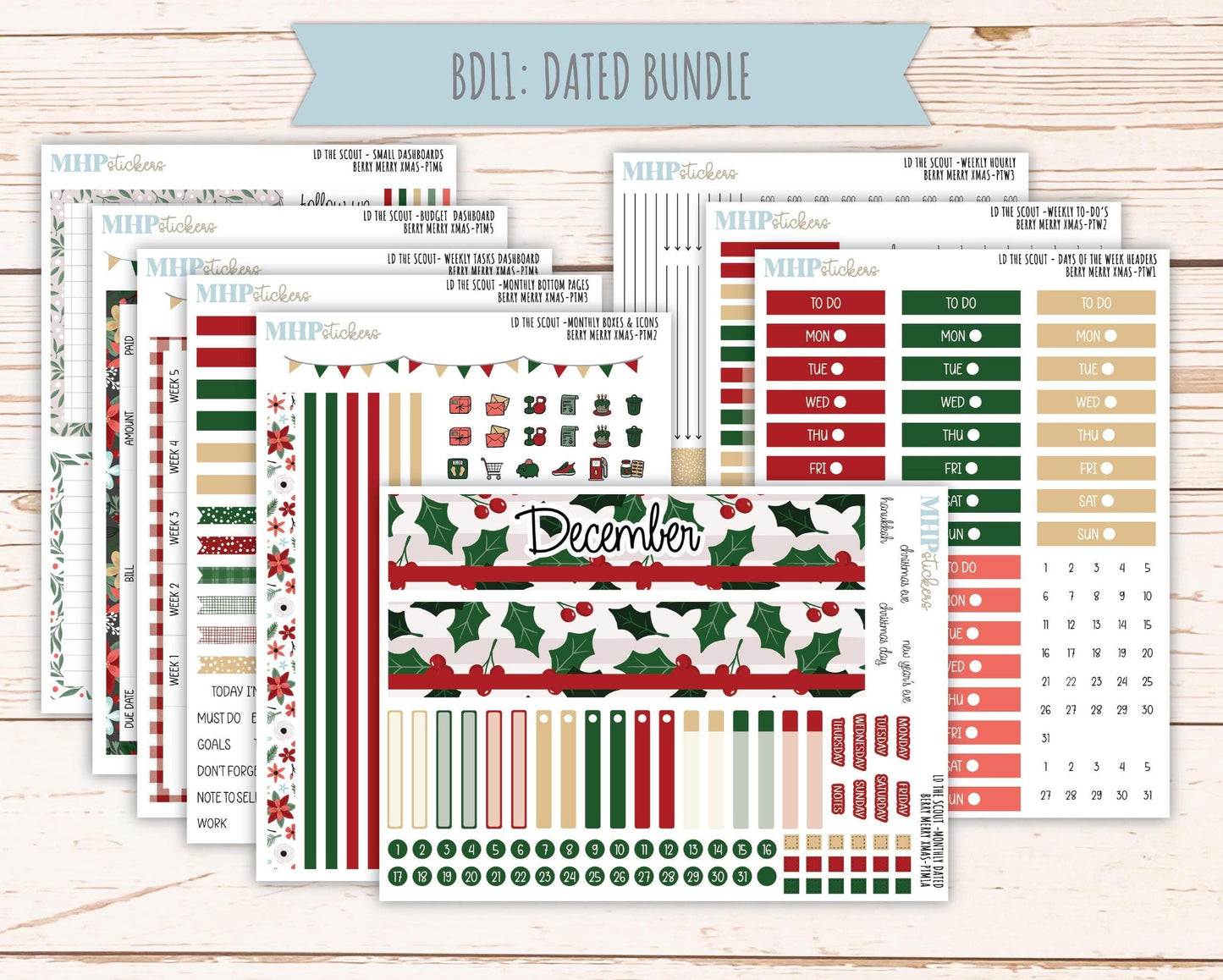 DECEMBER 2025 Stickers for the Large Laurel Denise Scout Planner (formerly Portrait Planner) "Berry Merry Xmas" || PT