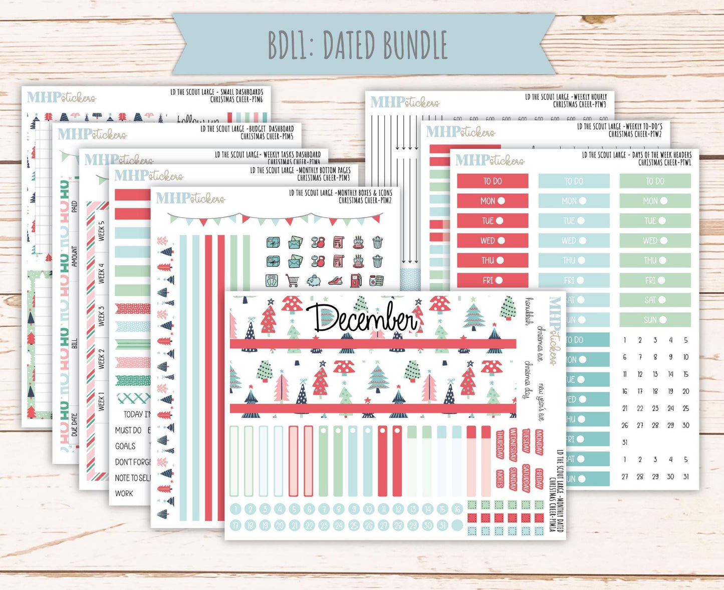 DECEMBER 2025 Stickers for the Large Laurel Denise Scout Planner (formerly Portrait Planner) "Christmas Cheer" || PT