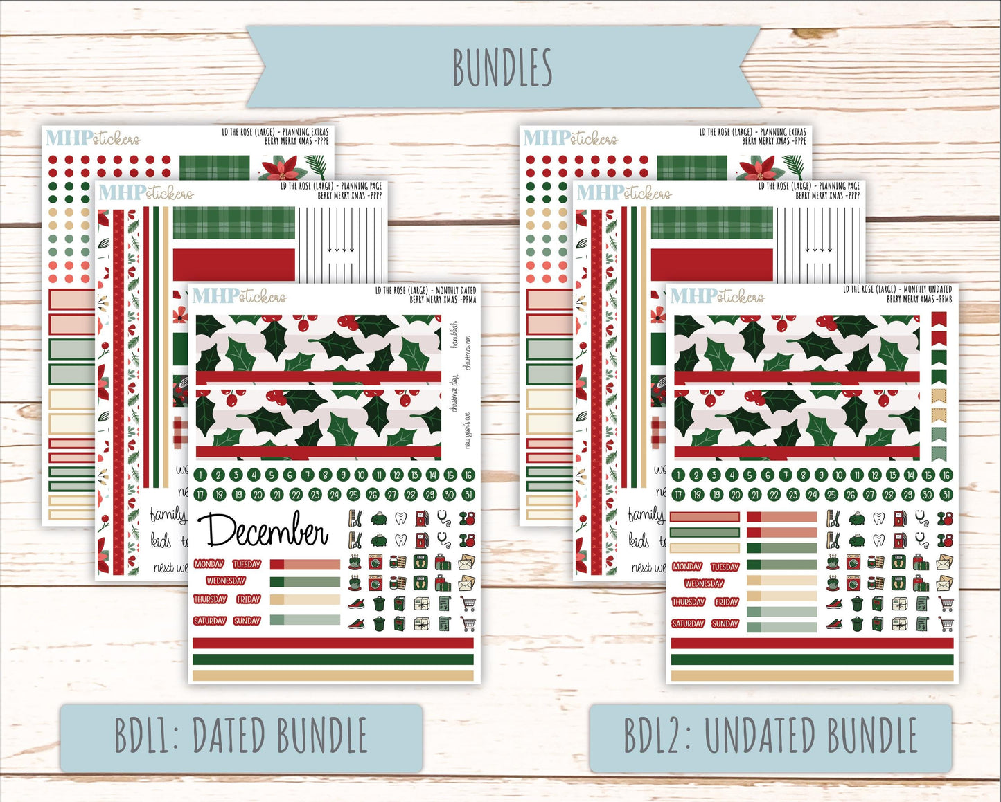 DECEMBER Stickers for the large Laurel Denise Rose Planner (Formerly Project Planner) "Berry Merry Xmas" || PP