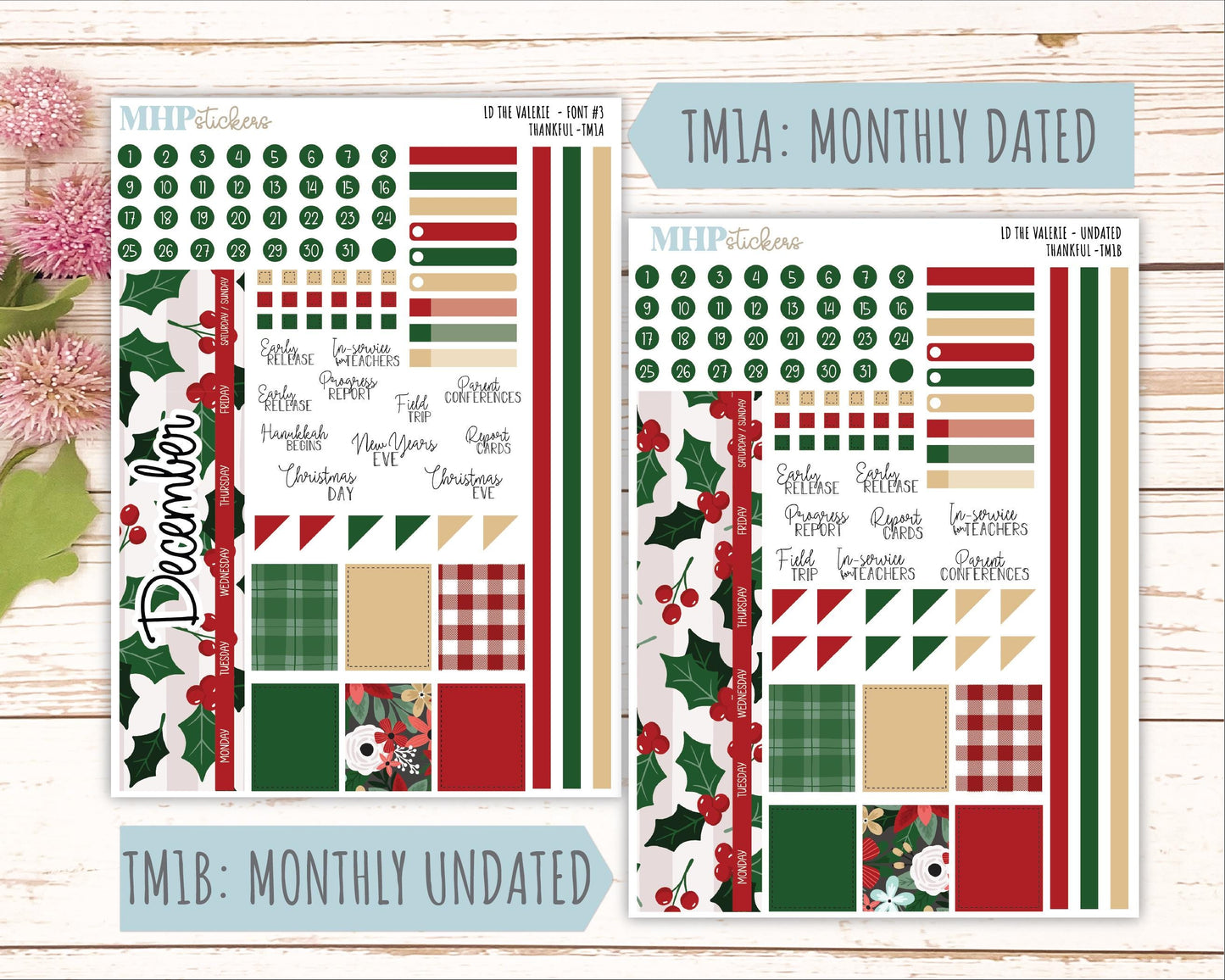 DECEMBER Stickers for The Valerie Laurel Denise Planner (Formerly Teacher Planner) "Berry Merry Xmas" || TC