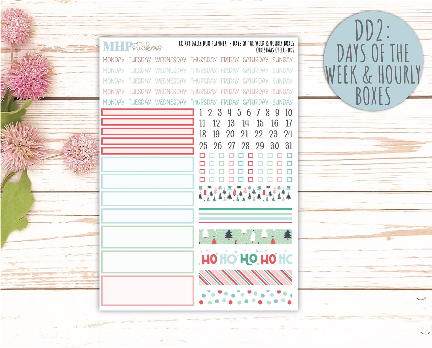 DECEMBER Daily Duo Sticker Kit for 7x9 Erin Condren Planners. "Christmas Cheer" || ECDD