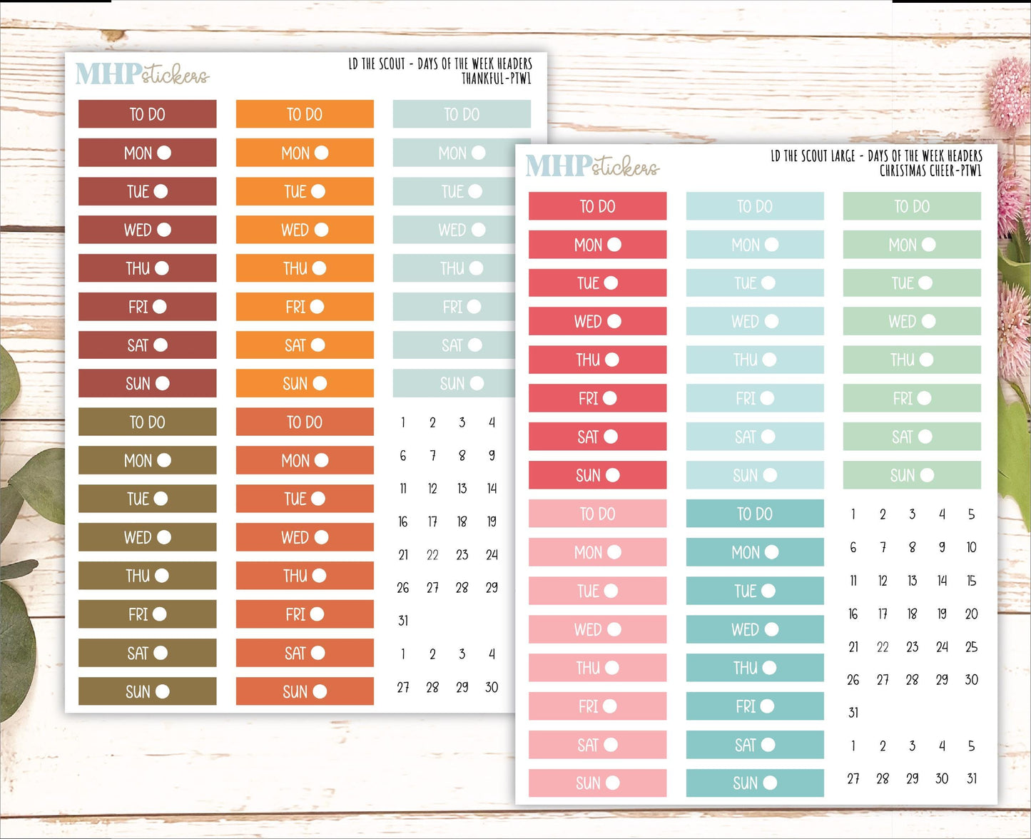 Days of the Week Headers for the Large Laurel Denise Scout Planner (formerly Portrait Planner) 2025 Collection || PT