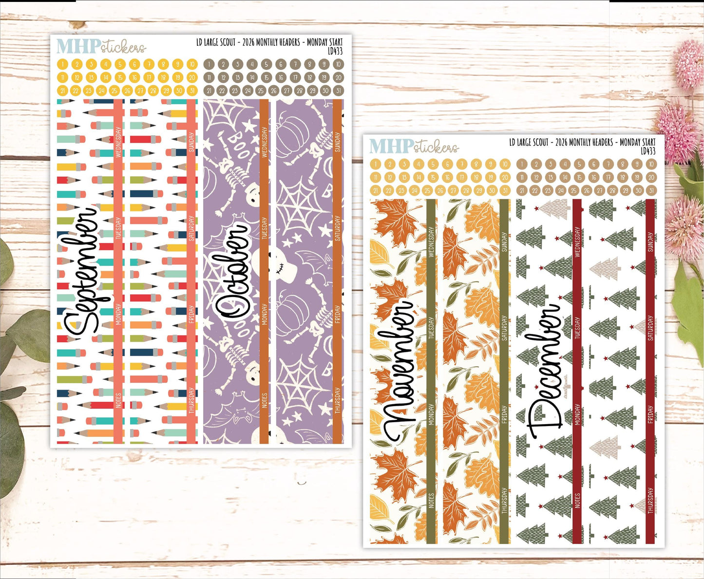 2026 Monthly Headers Set for Large Scout Planner (Portrait Planner). Laurel Denise Planners || LD433