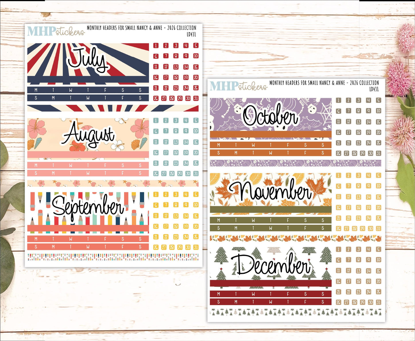 2026 Monthly Headers Set for the Small Nancy & Anne Laurel Denise Planners (Mini Planner) || LD431