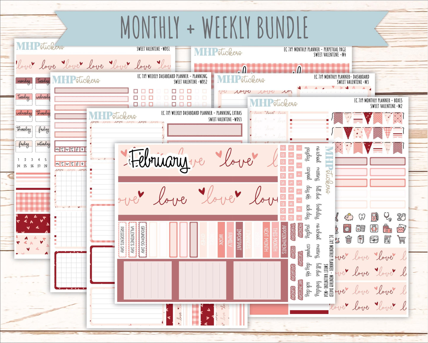 FENRUARY Weekly Dashboard Kit for 7x9 Erin Condren Planners. 2026 Collection "Sweet Valentine" || ECWDS