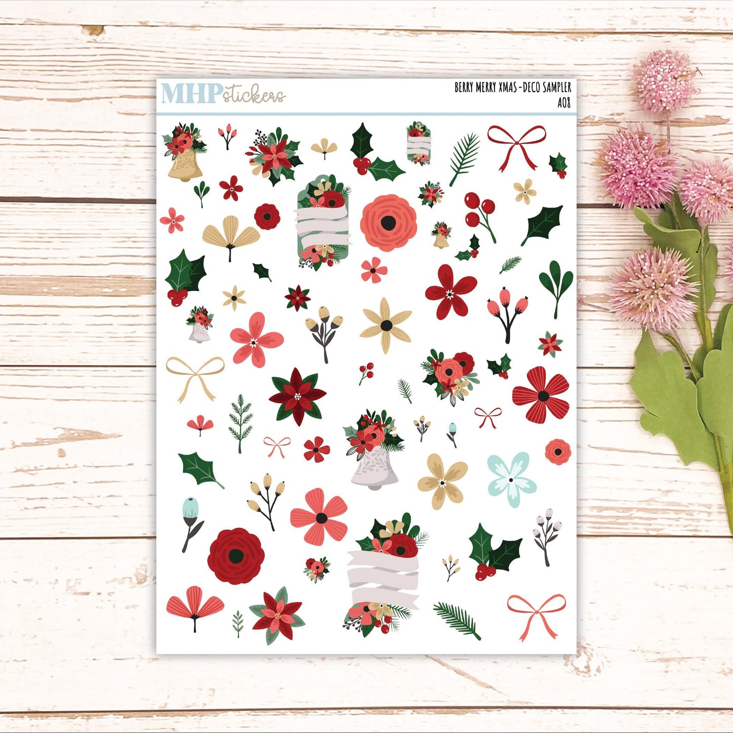Decorative Planner Stickers "Berry Merry Xmas" || AO8-BM