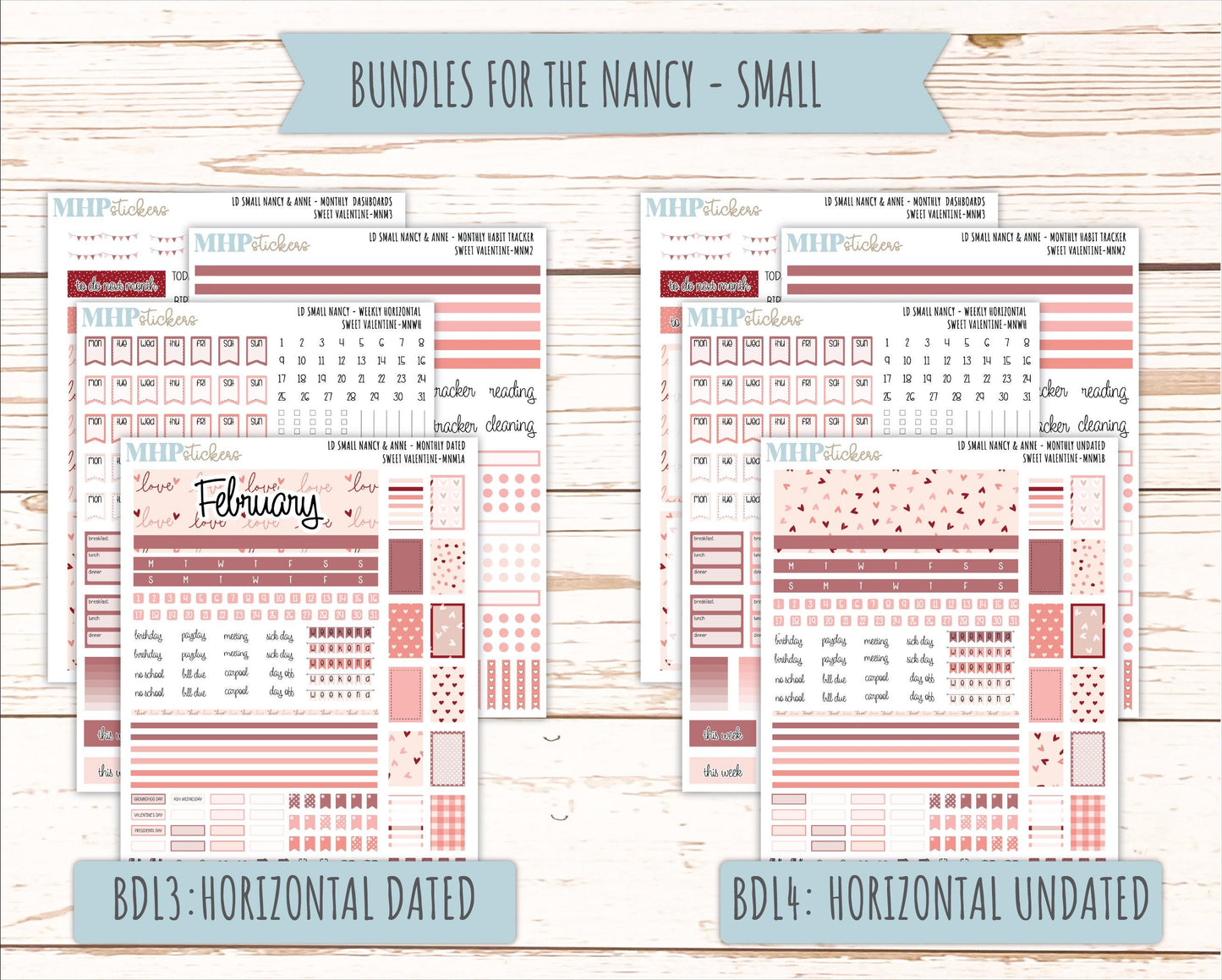 FEBRUARY 2026 Stickers for Small Nancy & Anne Laurel Denise Planners. (Formerly Mini Planner) "Sweet Valentine" || MN
