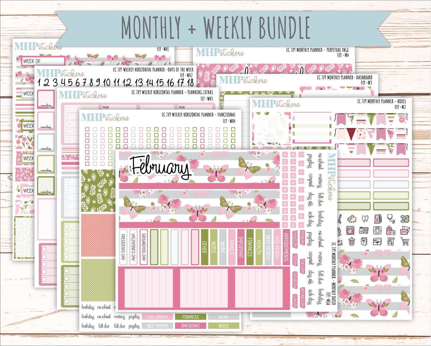 FEBRUARY Weekly Horizontal Planning Kit for 7x9 Erin Condren Planners. 2026 Collection "Fly" || ECWH