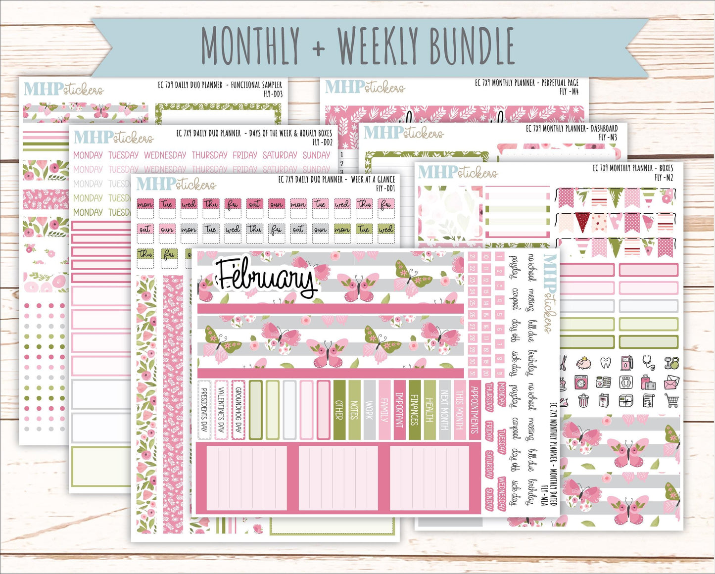 FEBRUARY Daily Duo Sticker Kit for 7x9 Erin Condren Planners. 2026 Collection "Fly" || ECDD