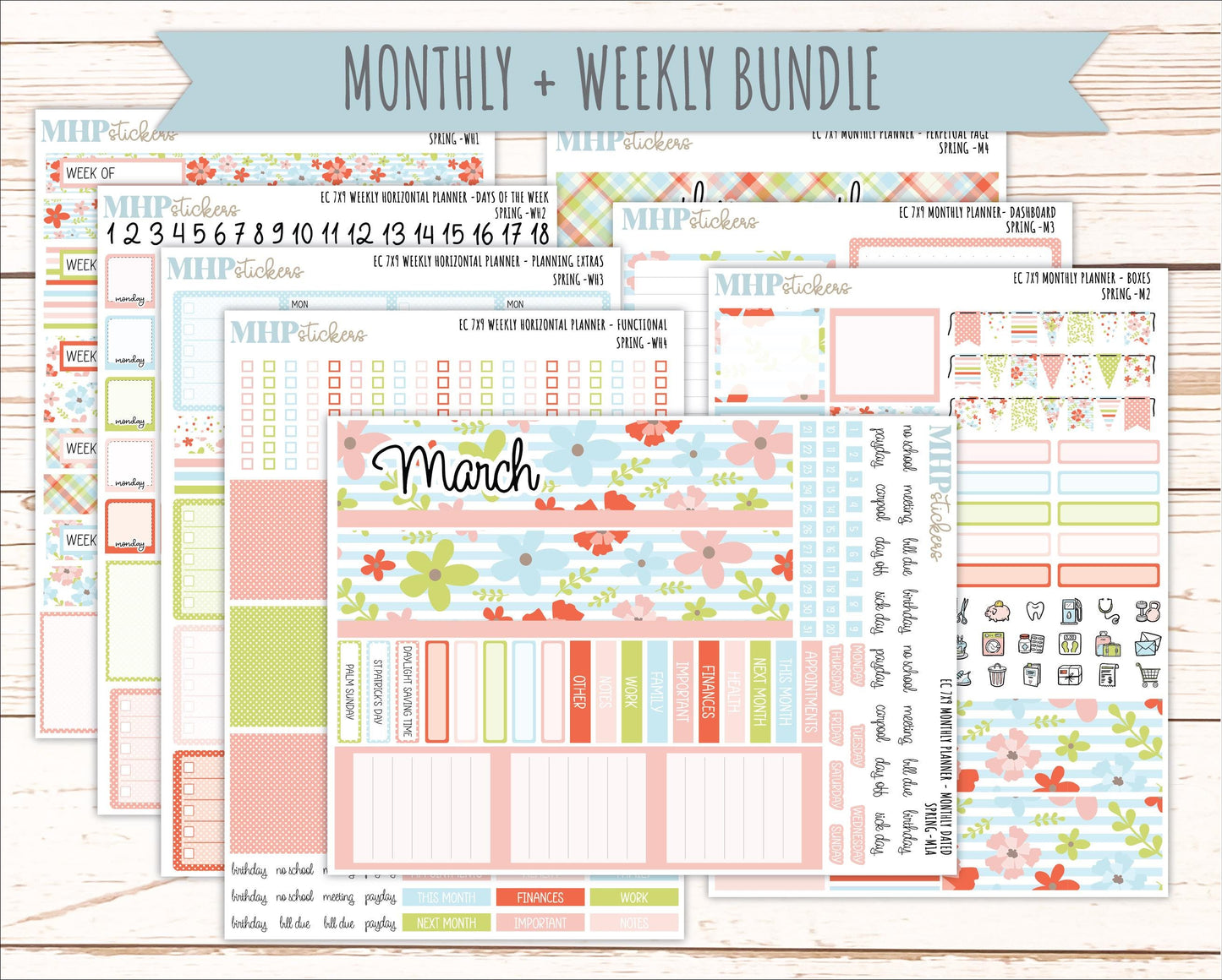 MARCH Weekly Horizontal Planning Kit for 7x9 Erin Condren Planners. 2026 Collection "Spring" || ECWH