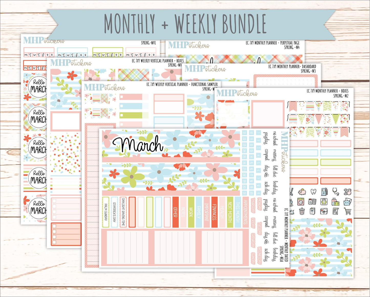 MARCH Weekly Vertical Kits for 7x9 Erin Condren Planners. 2026 Collection "Spring" || ECWV