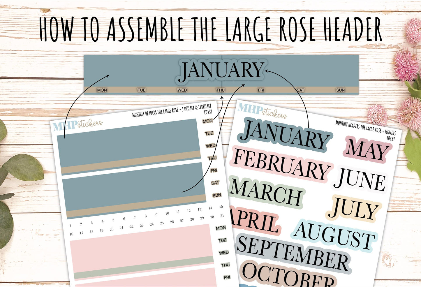 Neutral Color Monthly Headers Set for the Large Rose Laurel Denise Planner (Formerly Project Planner) || LD439