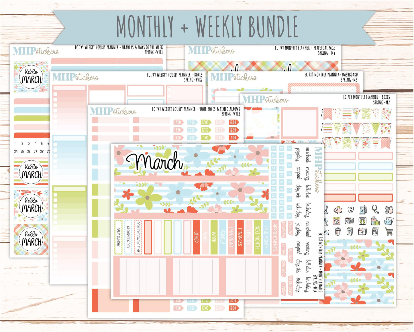 MARCH Weekly Hourly Planning Kits for 7x9 Erin Condren Planners. 2026 Collection "Spring" || ECWHR