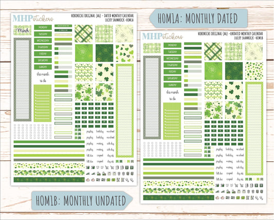 MARCH 2026 Stickers for Hobonichi Techo Original. A6 Planners "Lucky Shamrock" || HO