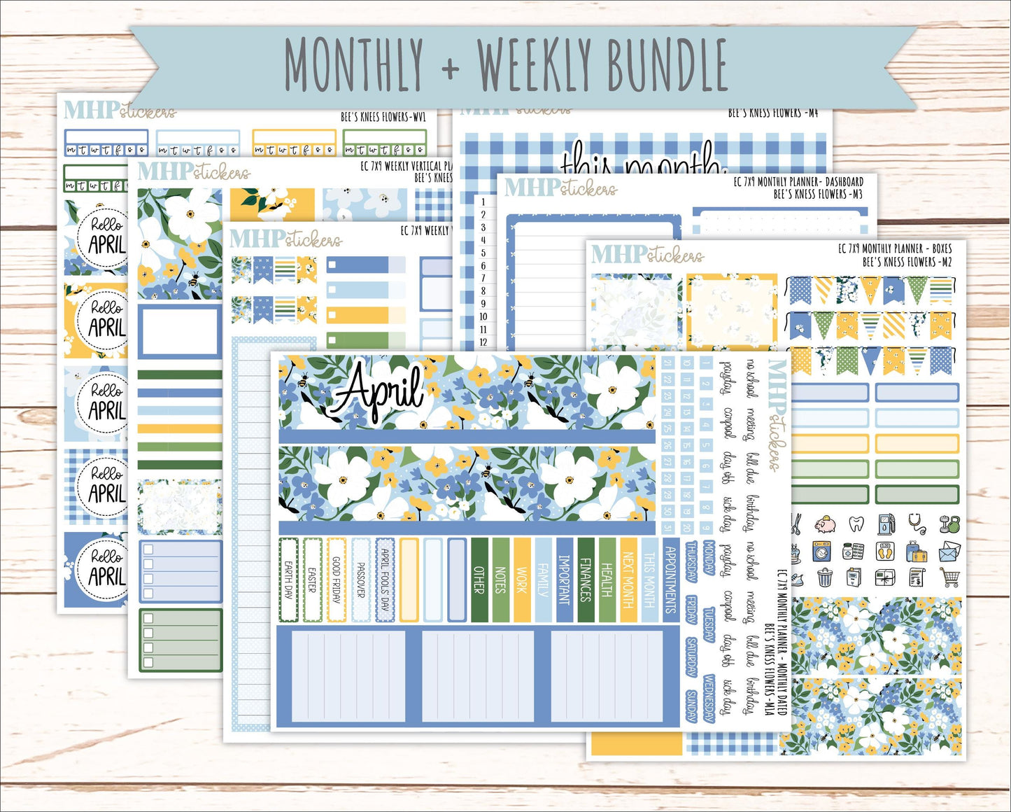 APRIL Weekly Vertical Kits for 7x9 Erin Condren Planners. 2026 Collection "Bee's Knees Flowers" || ECWV