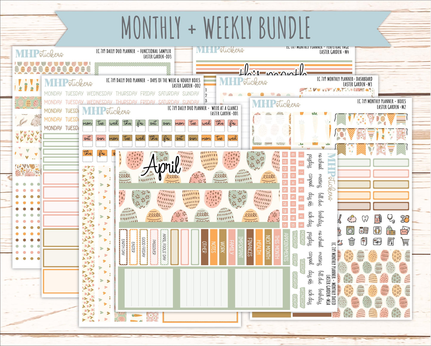 APRIL Daily Duo Sticker Kit for 7x9 Erin Condren Planners. 2026 Collection "Easter Garden" || ECDD