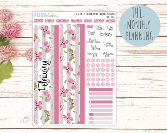 FEBRUARY Stickers for EC Teacher Lesson Planner - Horizontal Layout. 2026 Collection "Fly" || ECTH