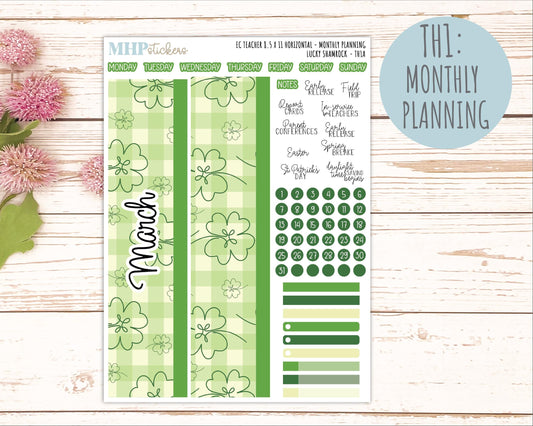 MARCH Stickers for EC Teacher Lesson Planner - Horizontal Layout. 2026 Collection "Lucky Shamrock" || ECTH