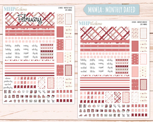 FEBRUARY 2025 Stickers for Small Horizontal & Vertical Laurel Denise Planners. (Formerly Mini Planner) "Love" || MNLV