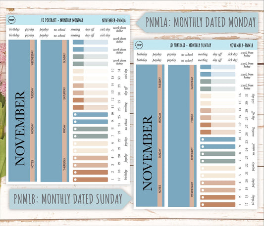 NOVEMBER Stickers for The Scout Laurel Denise Planner (formerly Portrait Planner). Neutral Color || PN