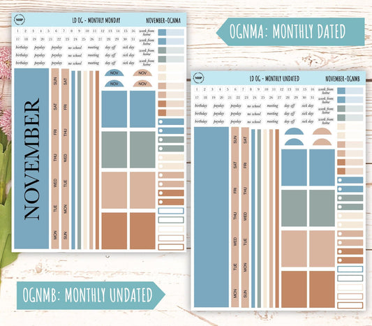 Neutral Color Stickers for Large size Horizontal & Vertical Laurel Denise Planner. (Formerly Original or Standar Size) NOVEMBER || OGNNOV