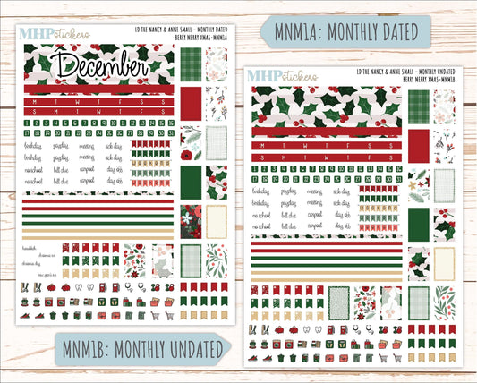 DECEMBER 2025 Stickers for Small Nancy & Anne Laurel Denise Planners. (Formerly Mini Planner) "Berry Merry Xmas" || MN