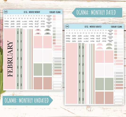 Neutral Color Stickers for Large size Horizontal & Vertical Laurel Denise Planner. (Formerly Original or Standar Size) FEBRUARY || OGNFEB