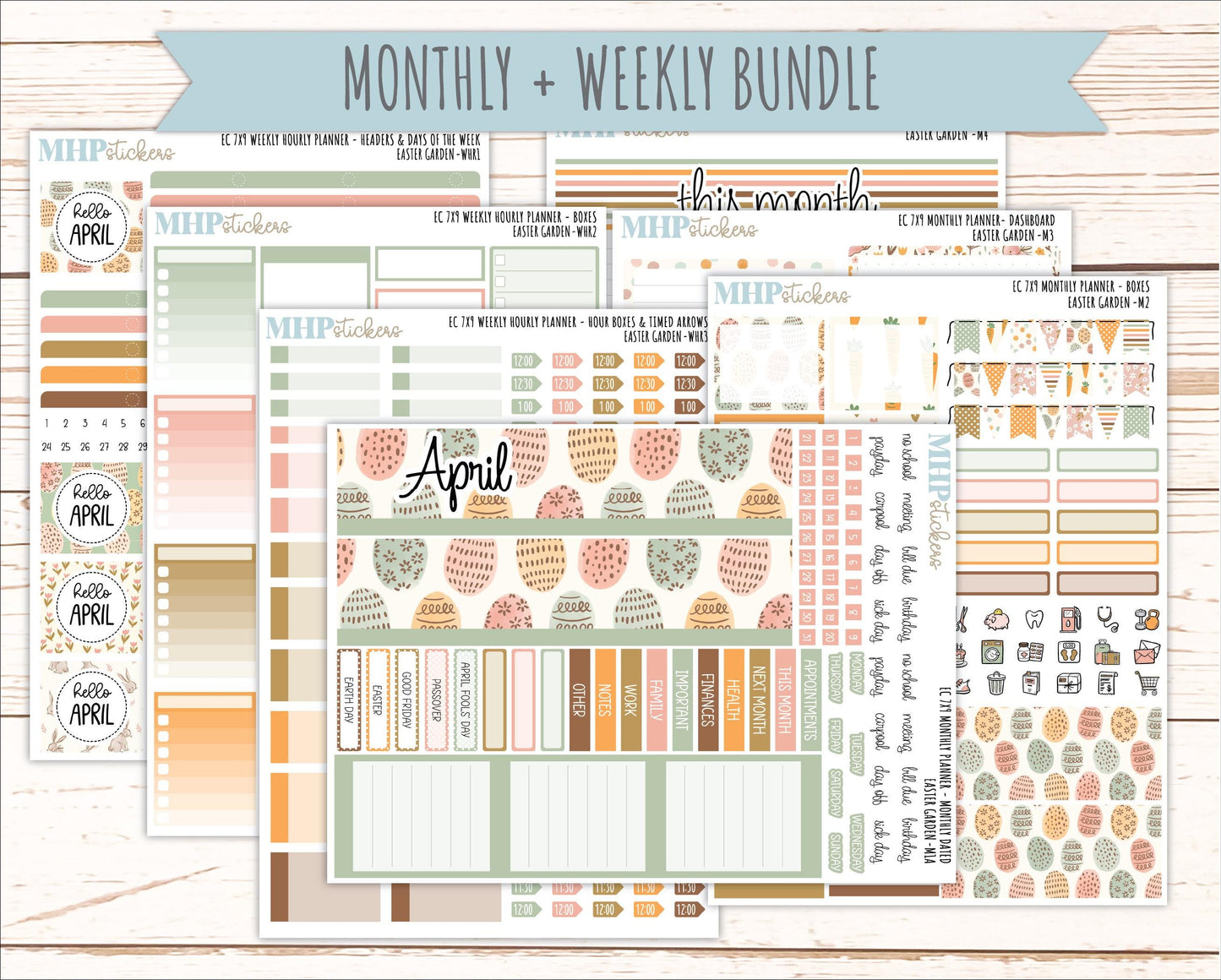 APRIL Weekly Hourly Planning Kits for 7x9 Erin Condren Planners. 2026 Collection "Easter Garden" || ECWHR