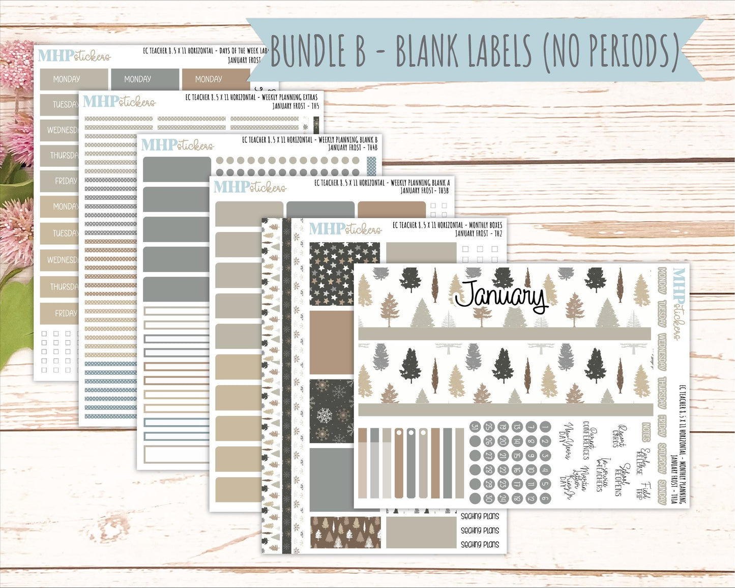 JANUARY Stickers for EC Teacher Lesson Planner - Horizontal Layout. 2026 Collection "January Frost" || ECTH