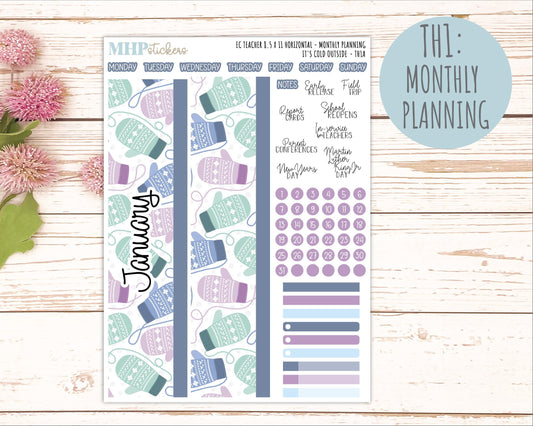 JANUARY Stickers for EC Teacher Lesson Planner - Horizontal Layout. 2026 Collection "It's Cold Outside" || ECTH