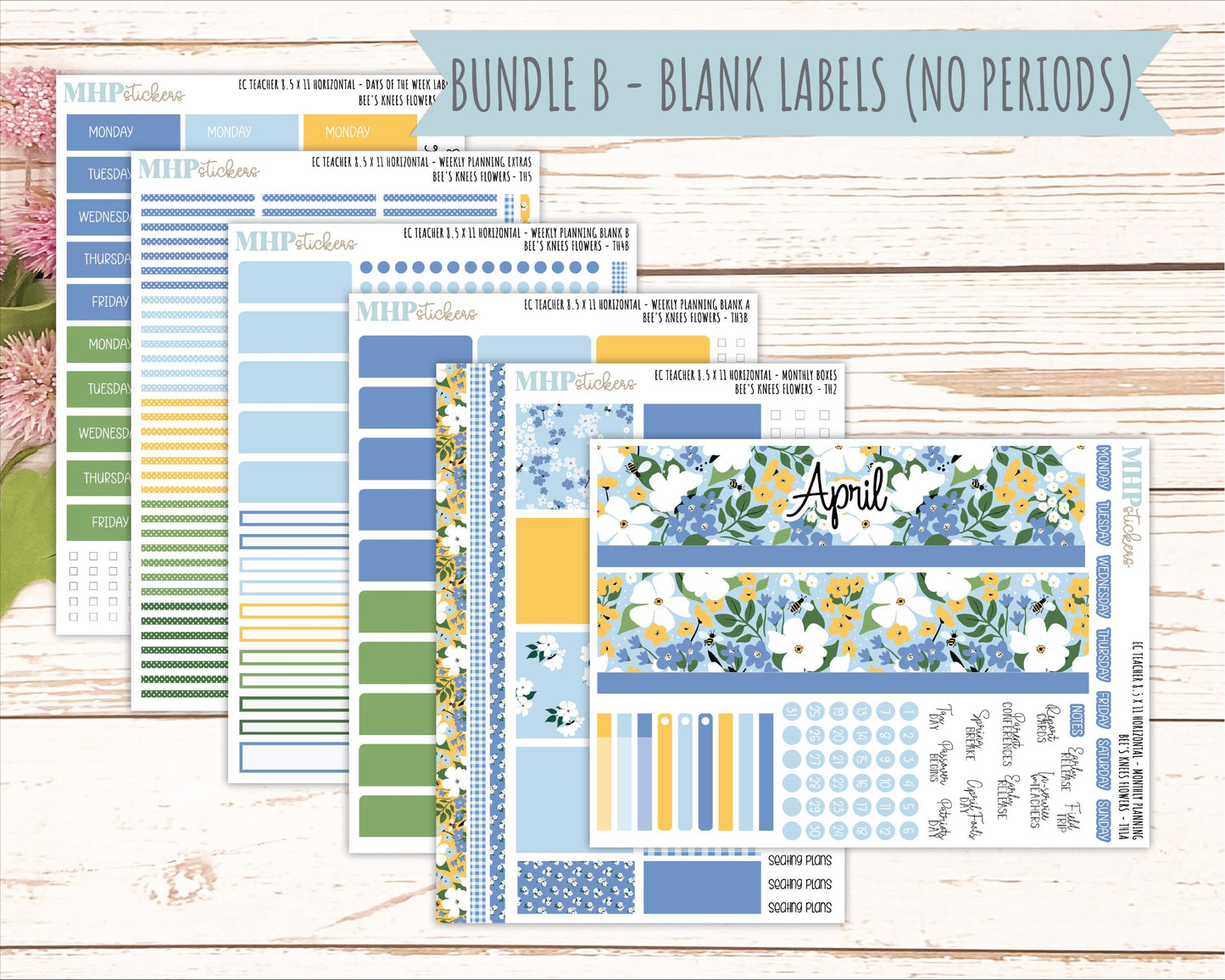 APRIL Stickers for EC Teacher Lesson Planner - Horizontal Layout. 2026 Collection "Bee's Knees Flowers" || ECTH