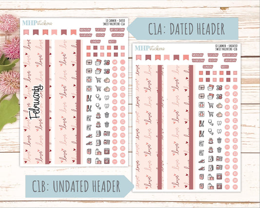 FEBRUARY 2026 Stickers for The Carmen Laurel Denise Planner (Simply Month Planner). "Sweet Valentine" || C
