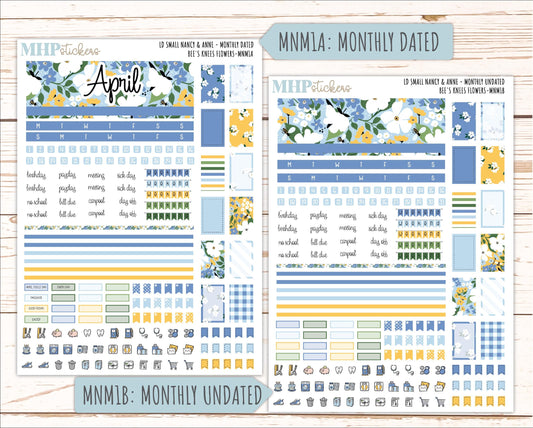 APRIL 2026 Stickers for Small Nancy & Anne Laurel Denise Planners. (Formerly Mini Planner) "Bee's Knees Flowers" || MN