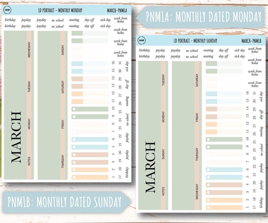 MARCH Stickers for The Scout Laurel Denise Planner (formerly Portrait Planner). Neutral Color || PN-MAR