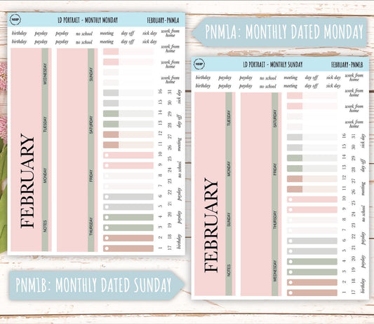 FEBRUARY Stickers for The Scout Laurel Denise Planner (formerly Portrait Planner). Neutral Color || PN-FEB