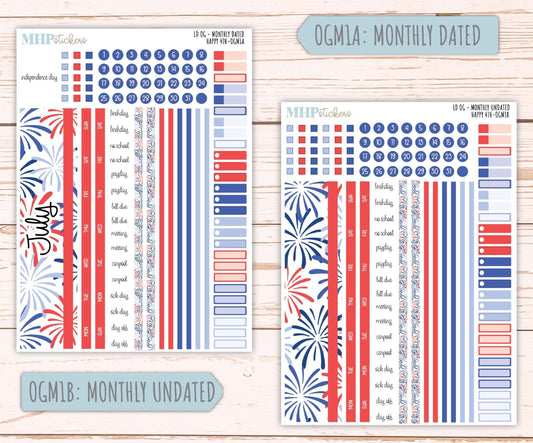 JULY 2025 Stickers for Large size Horizontal & Vertical Laurel Denise Planners. (Formerly Original Size) "Happy 4th" || OGH4
