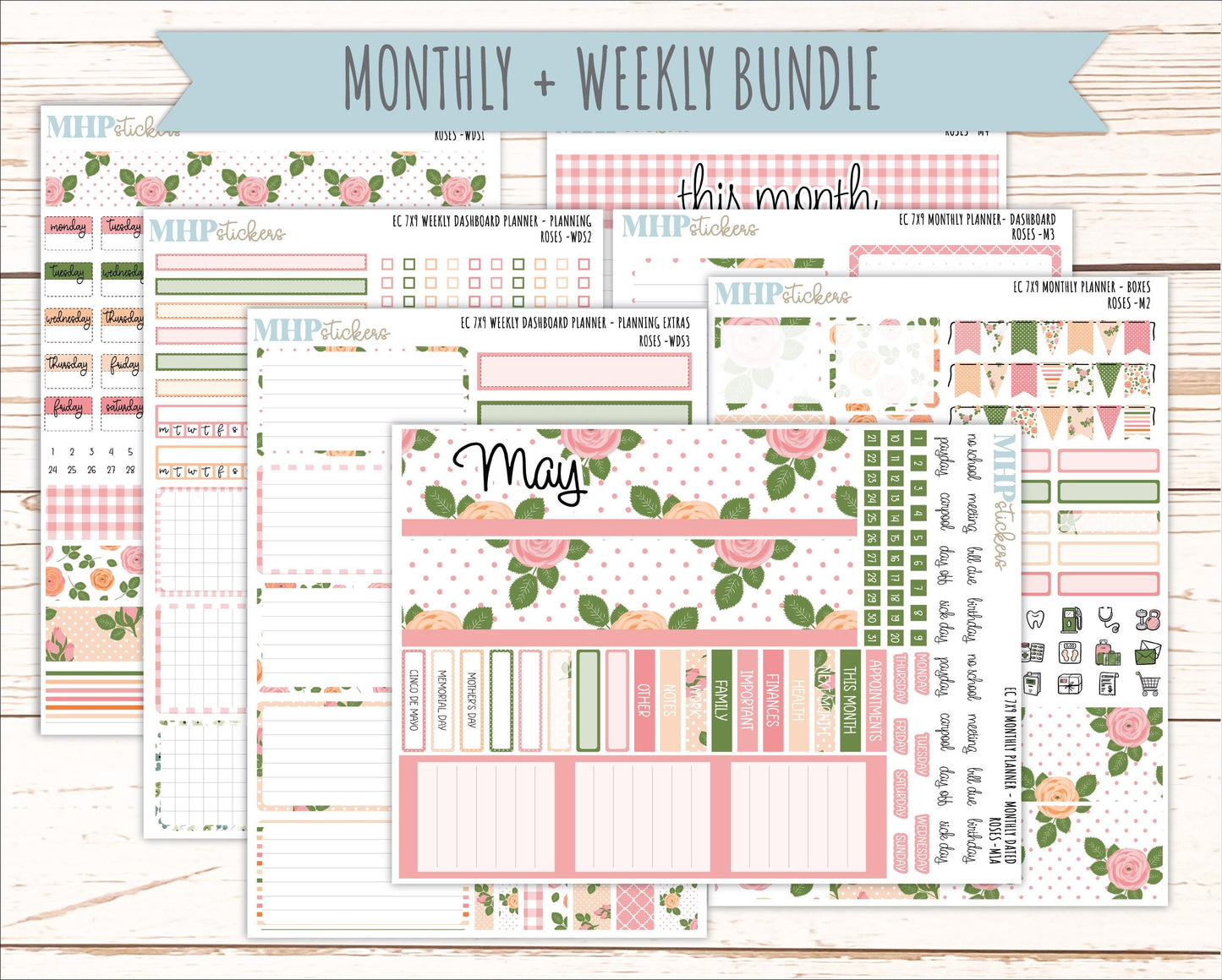 MAY Weekly Dashboard Kit for 7x9 Erin Condren Planners. 2026 Collection "Roses" || ECWDS