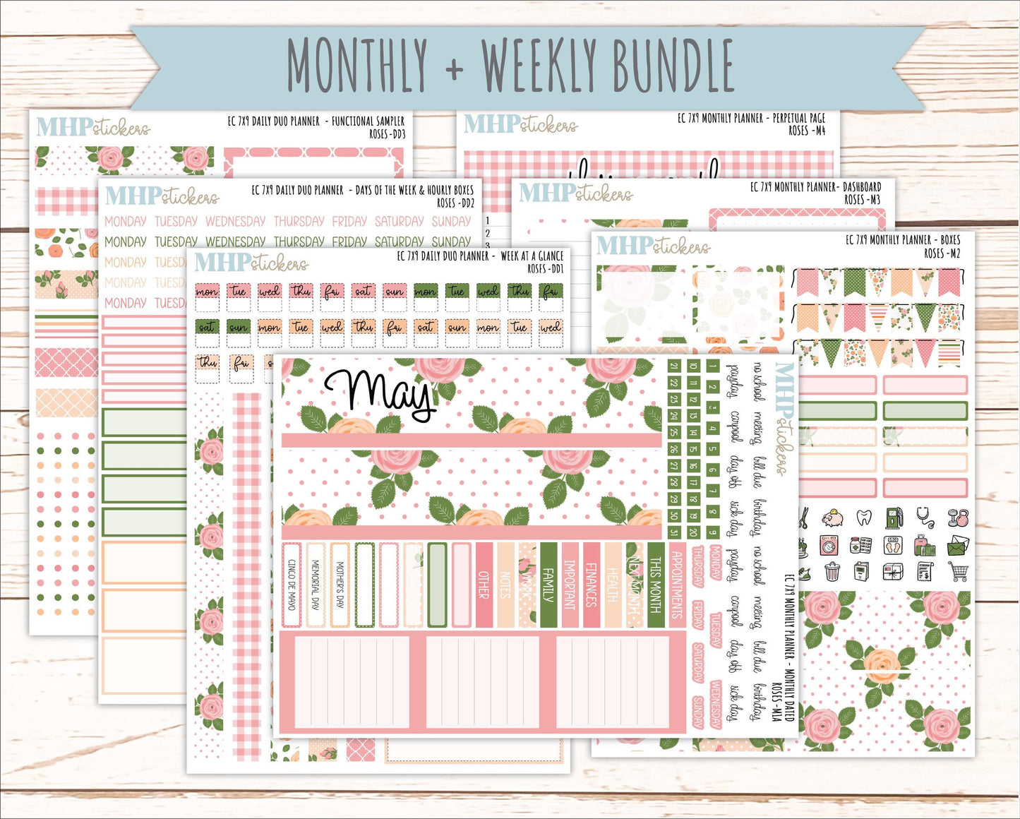 MAY Daily Duo Sticker Kit for 7x9 Erin Condren Planners. 2026 Collection "Roses" || ECDD