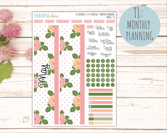 MAY Stickers for EC Teacher Lesson Planner - Vertical Layout. 2026 Collection "Roses" || ECTV