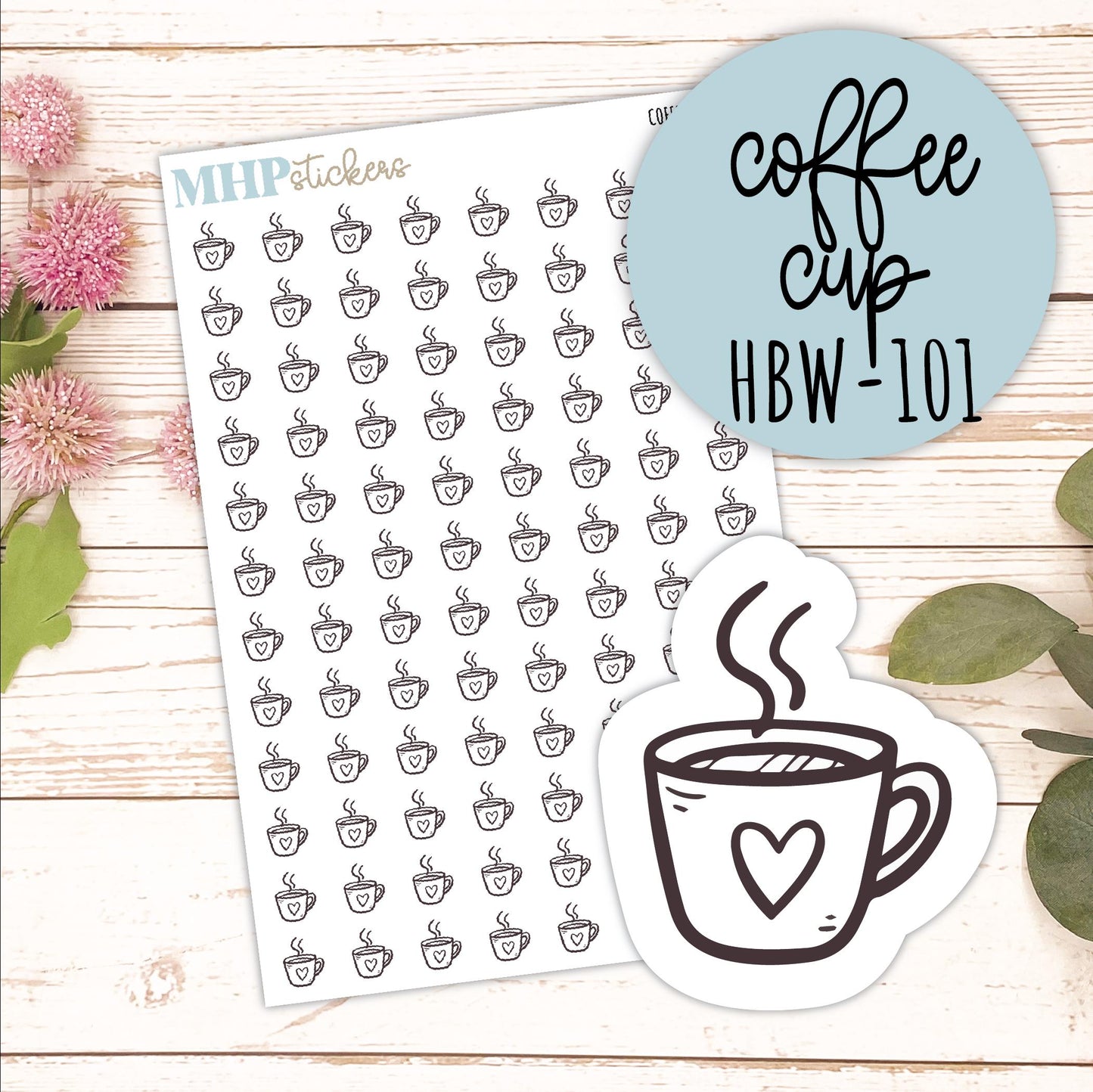 COFFE CUP - Black & White Icon. Planner Stickers || HBW-106