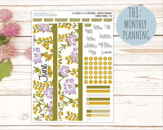 JUNE Stickers for EC Teacher Lesson Planner - Horizontal Layout. 2026 Collection "Summer Flowers" || ECTH