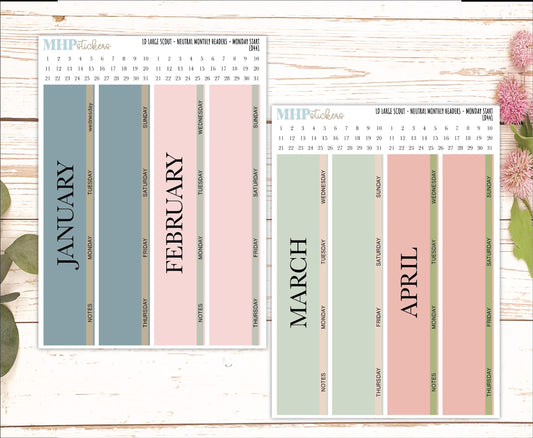 Neutral Monthly Headers Set for Large Scout Planner. Laurel Denise Planners || LD441