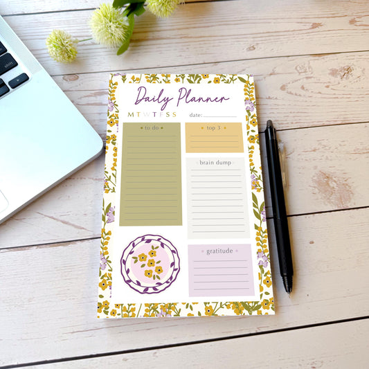 Daily Planner Tear-Off Notepads. Personalized Notepad. "Summer Flowers" || NPD