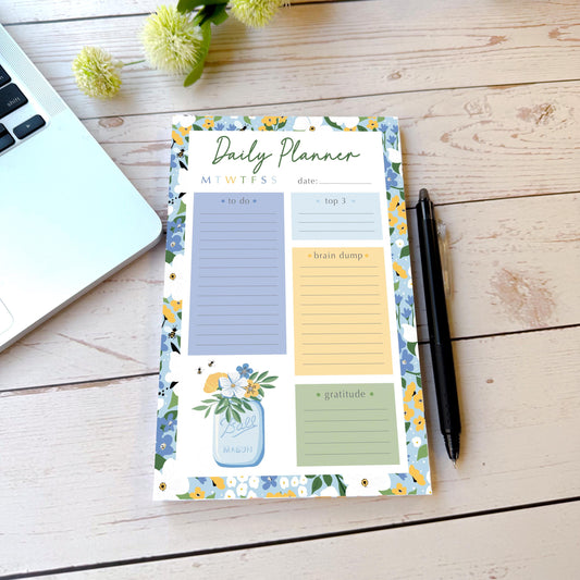 Daily Planner Tear-Off Notepads. Personalized Notepad. "Bee's Knees Flowers" || NPD
